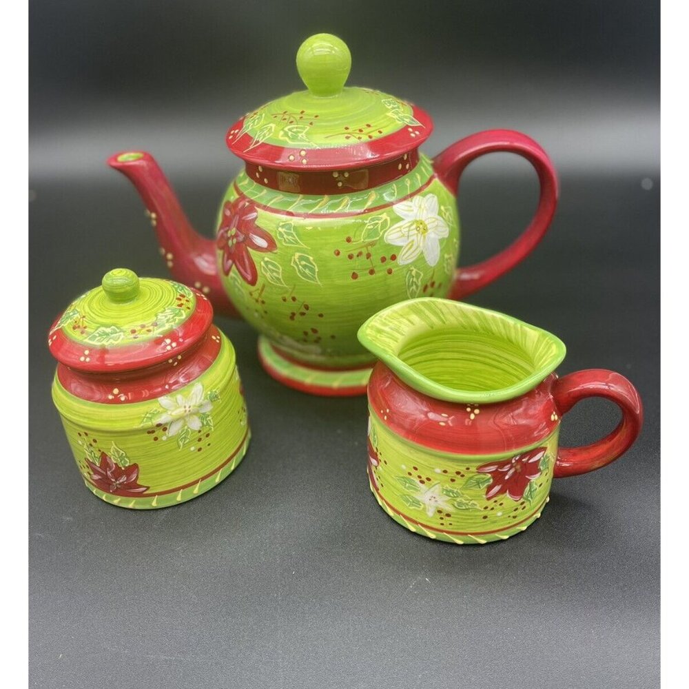 Holly Christmas 3 Pc Tea Set ￼Romancing Provence Collections 2008